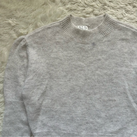Madewell Sweater Alpaca-Blend Mockneck Puff Sleeve Hthr Alabaster L NWT New - Picture 5 of 13